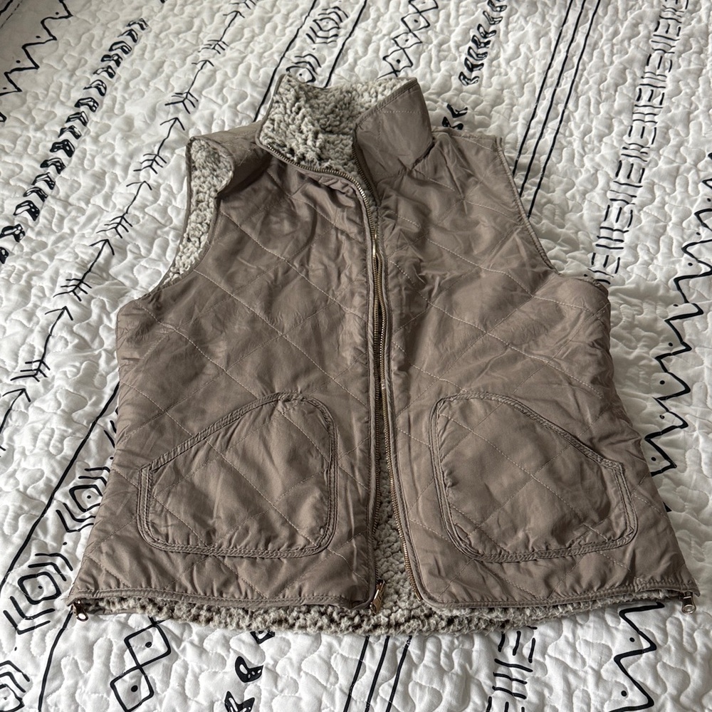 Tan Quilted Reversible Vest with Sherpa Lining